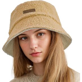 Sukeen Winter Bucket Hat for Women Men Double Side Wear Warm Hat Faux Fur Plush Winter Hat Trendy Fisherman Cap for Daily