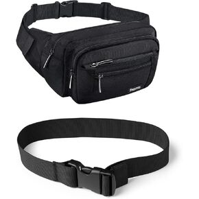 FREETOO 6 Pockets Fanny Pack for Men Women, Large Capacity Waterproof Belt Bag with Adjustable Strap + 19.7 Inches Extender Belt