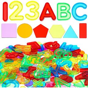 172 Pcs Translucent Light Table Manipulatives for Preschool Classroom Include Colorful Plastic Transparent Letters and Numbers Round Chips Geometric Sheet for Students Counting Spelling