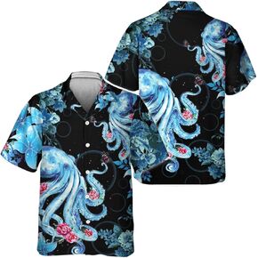 Desantiago - Octopus Hawaiian Shirt Short Sleeve Aloha Beach Shirt Summer Casual Button Down Shirts Full Size S-5XL
