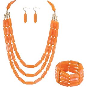 Firstmeet Chunky Beads Necklace with Bracelet Eaarings Acrylic Multi Layered Jewelry Statement Necklace Handmade Strand