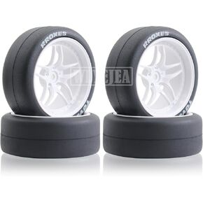 65mm 4PCS 1:10 RC Drift Tires and Petal Shaped Wheels Hub 12mm Hex Smooth surface Rubber Tires Fit for 1/10 On-Road Drifting Car Traxxas HSP Tamiya HPI Kyosho