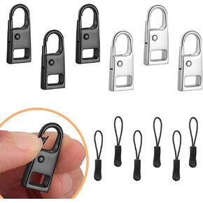 Zipper Clip Theft Detterent - Anti Theft Zipper Locks Keep The Zipper Closed Backpacks, 6 Pack Easy Clip Black & White, Nylon Cord Zipper Pulls 6 Pack (6 Pcs Black, Oval Double Open)