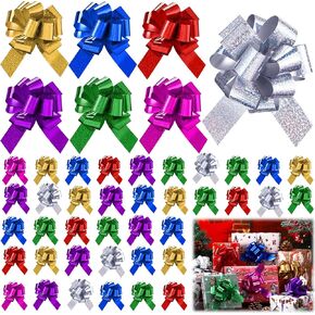 100 Pieces Christmas Wrap Pull Bows 5 Inch Gift Bows with Ribbon Wrapping Accessory Present Christmas Wrapping Bows Baskets for Holiday Box Decoration