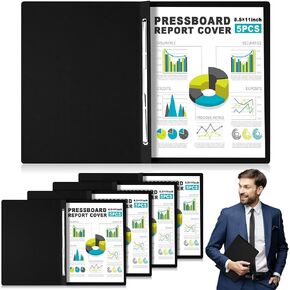 5 Pcs 8.5 x 11 Inch Pressboard Report Cover, 3'' Capacity, Presentation Binder Folder with Metal Prong for Business, Presentations, Contract, Proposal and Other Documents Management (Black)