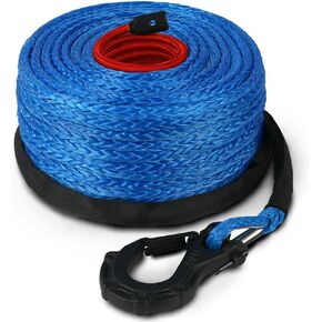 Synthetic Winch Rope Dyneema Winch Cable Line with Hook and Sleeve Protection Car Tow Recovery Cable for 4WD Off Road Vehicle Truck SUV(Blue, 3/8" x100ft)