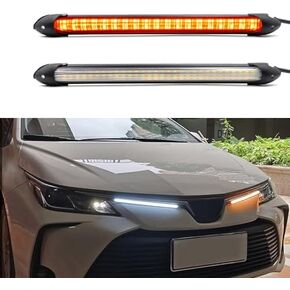 DRL LED Strip Car Daytime Running Light, 2Pcs White Automobile Decorative Warning Lights Amber Streamer Flow Turn Signal Light Strip Bar, Bendable Waterproof Indicator Lamps (6.7inch)