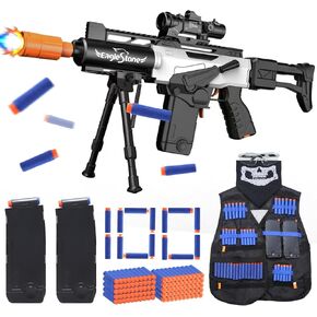 EagleStoneToy Gun for Boys,Realistic Automatic Sniper Rifle,Foam Blasters with Luminous Barrel,Tactical Vest, Bipod, 2 Clips,100 Darts, Electric Toys for Kids 8-12 Adults Gifts for Birthday Xmas