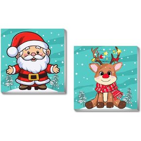 Christmas Paint by Number for Adults with Wooden Frame- Cartoon Framed Paint by Numbers for Adults, Easy Paint with Numbers DIY Acrylic Oil Painting Kits for Christmas Home Wall Decor(8X8inch)