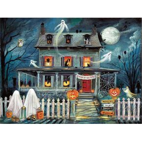 Halloween Diamond Painting Kits for Adults and Beginners, 5D Ghost Cabin Full Round Diamond Halloween Diamond Art Kit, Diamond Dots Diamonds Pictures Arts and Crafts for Home Wall Decor-12x16inch