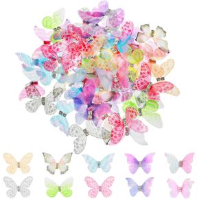 Molain 60 Pcs Butterflies for Crafts, Organza Butterfly Colorful 2-Layers Butterfly Appliques 3D Butterfly Wall Decor DIY Butterfly Ornament Decorative Butterflies for Wedding Decoration, 10 Styles