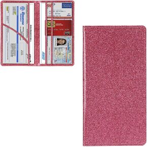 Mandark Car Registration and Insurance Holder, Auto Glove Box Organizer with Magnetic Closure, PU Leather Vehicle Essential Card Document License Compartment Wallet, Universal Fit（Pink）