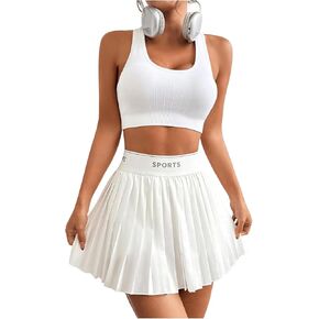 Verdusa Women's Letter Print Pleated Tennis Skirts High Waisted Golf Skorts with Pockets