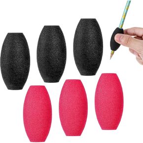 6 Pieces Pencil Grips, Egg Pen Pencil Holder Handwriting Grips Pen Stylus Foam Grips Writing Aid Soft Cushioned Foam for Handwriting Drawing Preschool Supplies Right or Left Hand Use Black+Pink