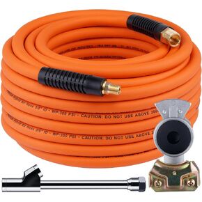 Truck Tire Inflator Kit, 3/8" x 50FT Hybrid Air Hose with 1/4" Chuck and 1/2" NPT Universal Gladhand Connection (350PSI Max Working Pressure)