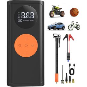 Tire Inflator Portable Air Compressor-150PSI Cordless Air Pump Jump Starter with Pressure Gauge LED Light for Car, Bike, Motorcycle, Ball