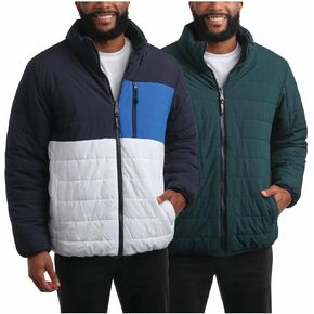 Perry Ellis Men's Puffer Jacket - Full Zip Up Reversible Color Block Hoodless Puffer Jacket for Men (S-XXL)