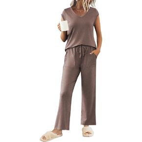 Ekouaer Womens Pajamas Set Short Sleeve Sleepwear Long Pants Lounge Set 2 Piece Pjs Soft Loungewear with Pockets S-XXL