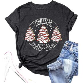 Christmas Shirts Women Farm Fresh Christmas Tree Cakes T Shirt Family Xmas Holiday Graphic Tee Top
