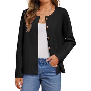 MEROKEETY Women's Button Down Knit Cardigan Sweaters Long Sleeve Crew Neck Solid Color Basic Jacket