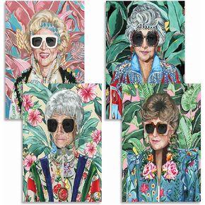 80s Artwork Fashion Golden Wall Art Girls Poster For Woman Room Decor Golden Girls Canvas Painting Prints (Set of 4PCS-L14"xW11"-CANVAS) Pictures For Home Girl Dorm Decor Gift