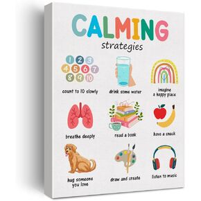 Therapy Office Wall Art Calming Strategies Poster Mental Health Print Calming Techniques Canvas Wall Decor for Therapy Office School Psychology Calming Corner 12x15 Inch Framed