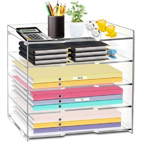KKU 5 Tier Clear Acrylic Desk Organizer - Letter Tray Desk File Holder for Office Accessories