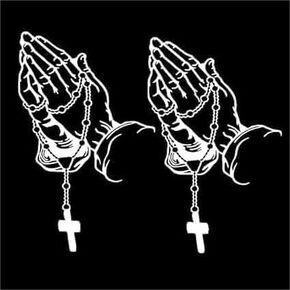2Pcs White Hands Praying Pearl Jesus Car Sticker, Bumper Stickers, Decals and Magnets,Personalized Rosary Car Sticker, Waterproof Christ Decal Stickers for Door Wall Decoration Automotive Stickers