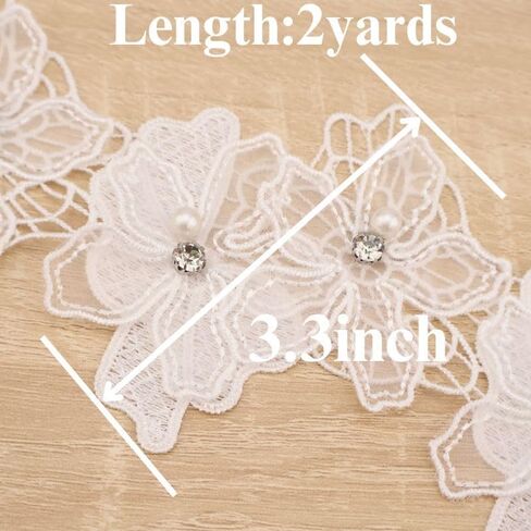 Organza Flower Trim 2 Yards 3D Pearl Beads Flower Lace Trim Embroidered Applique Sewing Craft for Sewing,DIY Crafts,Home Decor(White) in Kuwait