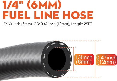 1/4 inch ID Fuel Line Hose 25FT NBR Rubber Push Lock Gas Hose High Pressure 300PSI for Automotive Fuel Systems Engines in Kuwait