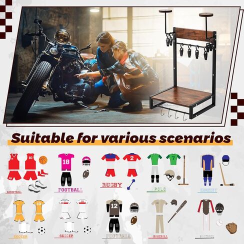 Yousoontic حامل خوذة دراجة نارية على الحائط حامل خوذة مع رف خوذة، 4 رقائق قفاز و4 خطافات حامل خوذة دراجة نارية لعرض ملابس خوذة دراجة نارية in Kuwait