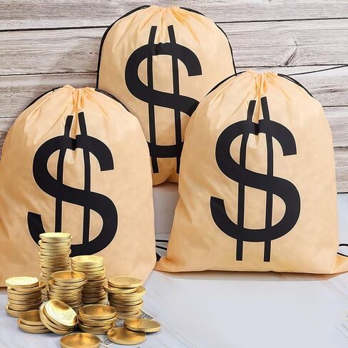 تيسكو 6 قطع من أكياس أموال الهالوين، حقيبة ظهر كبيرة برباط للمال، حقيبة ظهر السارق، زي الدولار، حقيبة ظهر للمال من أجل حفلة لصالح البنك، القرصان، رعاة البقر، كوسبلاي، ديكورات الحفلات، الدعائم in Kuwait