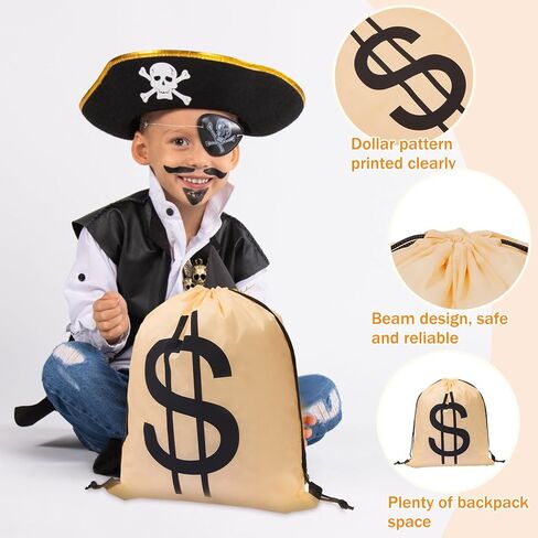 تيسكو 6 قطع من أكياس أموال الهالوين، حقيبة ظهر كبيرة برباط للمال، حقيبة ظهر السارق، زي الدولار، حقيبة ظهر للمال من أجل حفلة لصالح البنك، القرصان، رعاة البقر، كوسبلاي، ديكورات الحفلات، الدعائم in Kuwait