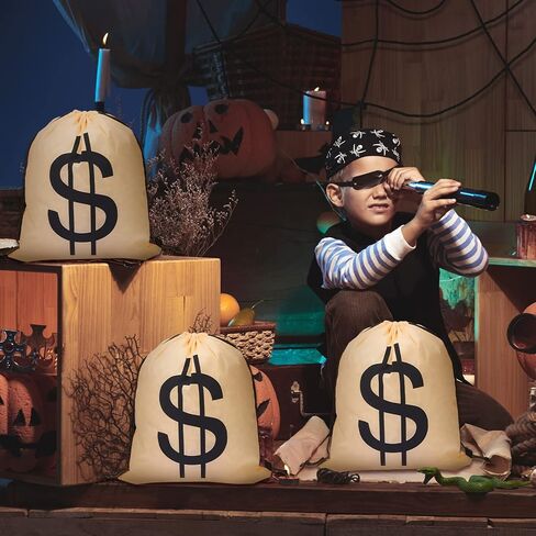 تيسكو 6 قطع من أكياس أموال الهالوين، حقيبة ظهر كبيرة برباط للمال، حقيبة ظهر السارق، زي الدولار، حقيبة ظهر للمال من أجل حفلة لصالح البنك، القرصان، رعاة البقر، كوسبلاي، ديكورات الحفلات، الدعائم in Kuwait