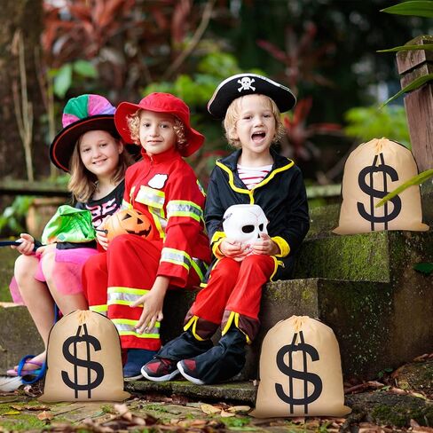 تيسكو 6 قطع من أكياس أموال الهالوين، حقيبة ظهر كبيرة برباط للمال، حقيبة ظهر السارق، زي الدولار، حقيبة ظهر للمال من أجل حفلة لصالح البنك، القرصان، رعاة البقر، كوسبلاي، ديكورات الحفلات، الدعائم in Kuwait