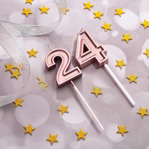 مجموعة زينة كعكة عيد الميلاد الرابع والعشرون تتضمن شموع عيد الميلاد الرابع والعشرين عدد 24 شمعة كعكة وأغطية كعكة عيد الميلاد الرابع والعشرين السعيد مع أعواد كب كيك على شكل نجمة قلب لحفلات أعياد الميلاد (سلسلة ذهبية وردية) in Kuwait