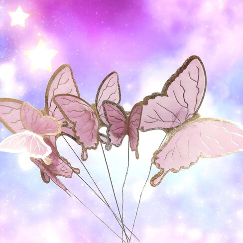 Butterfly Cake Toppers Decorations - 1 Big Happy Birthday Cake Topper & 15Pcs 3D Pink Gold Cupcake Toppers - Party Supplies for Decorating Baby Shower Girl's Birthday in Saudi Arabia