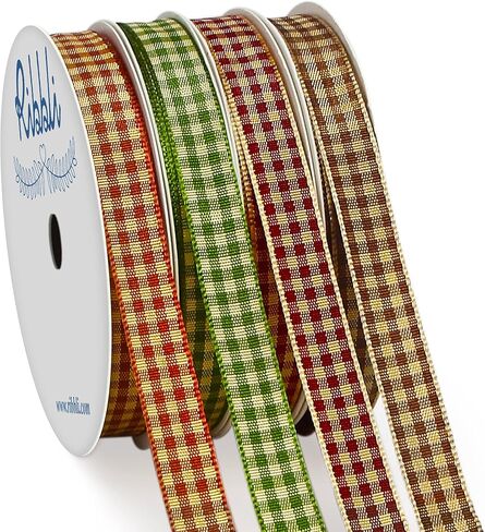 شريط Ribbli Fall Gingham Ribbon، مجموعة خاصة من 4 لفات، 3/8 بوصة إجمالي 40 ياردة، شريط فحص مهرجان حصاد الخريف، شريط منقوش يستخدم للحرف اليدوية، تغليف هدايا الخريف، ديكور المنزل in Saudi Arabia
