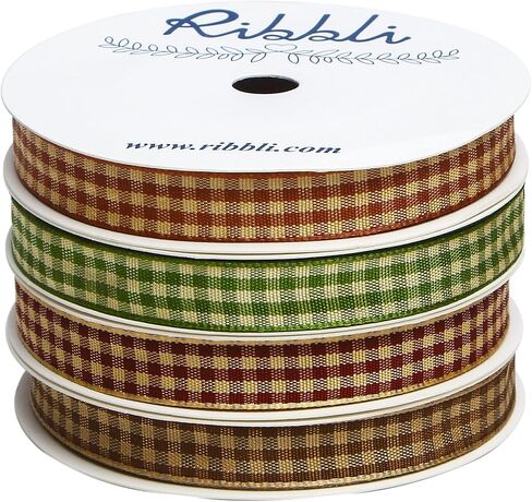 شريط Ribbli Fall Gingham Ribbon، مجموعة خاصة من 4 لفات، 3/8 بوصة إجمالي 40 ياردة، شريط فحص مهرجان حصاد الخريف، شريط منقوش يستخدم للحرف اليدوية، تغليف هدايا الخريف، ديكور المنزل in Saudi Arabia