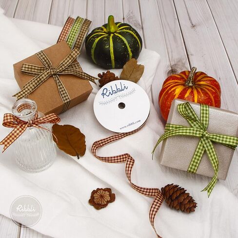 شريط Ribbli Fall Gingham Ribbon، مجموعة خاصة من 4 لفات، 3/8 بوصة إجمالي 40 ياردة، شريط فحص مهرجان حصاد الخريف، شريط منقوش يستخدم للحرف اليدوية، تغليف هدايا الخريف، ديكور المنزل in Saudi Arabia