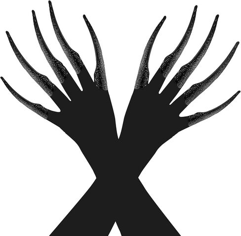 قفازات مخلب الهالوين لحفلات مصاصي الدماء، 10 قطع من حلقات أظافر مخالب الأصابع مع زوج واحد من قفازات المخالب السوداء in Kuwait