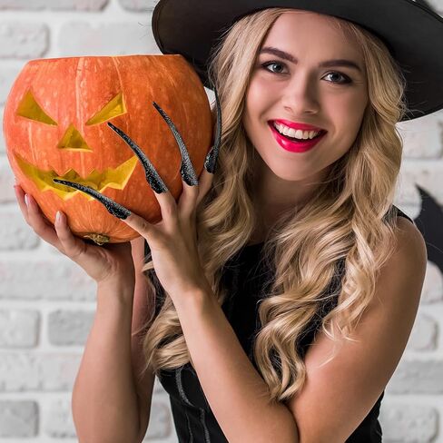 قفازات مخلب الهالوين لحفلات مصاصي الدماء، 10 قطع من حلقات أظافر مخالب الأصابع مع زوج واحد من قفازات المخالب السوداء in Kuwait