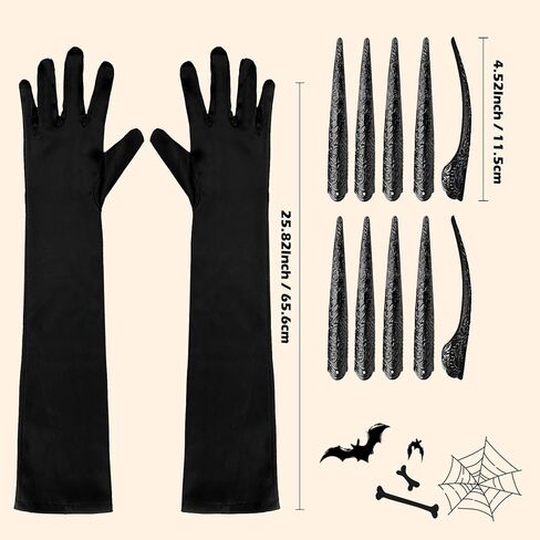 قفازات مخلب الهالوين لحفلات مصاصي الدماء، 10 قطع من حلقات أظافر مخالب الأصابع مع زوج واحد من قفازات المخالب السوداء in Kuwait
