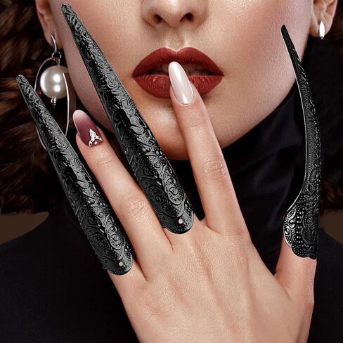 قفازات مخلب الهالوين لحفلات مصاصي الدماء، 10 قطع من حلقات أظافر مخالب الأصابع مع زوج واحد من قفازات المخالب السوداء in Kuwait