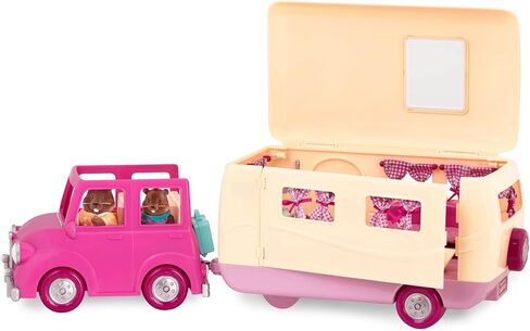 ليل وودزيز - Happy Camper Pink مع لعبة مركبة قابلة للفصل - مجموعة لعب بيت الدمى 40 قطعة بما في ذلك الأثاث، ومستلزمات الطعام والمطبخ للأطفال بعمر 3 سنوات فما فوق - تباع شخصيات الدمى بشكل منفصل in Saudi Arabia