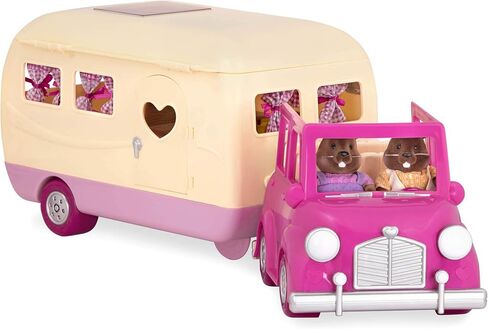 ليل وودزيز - Happy Camper Pink مع لعبة مركبة قابلة للفصل - مجموعة لعب بيت الدمى 40 قطعة بما في ذلك الأثاث، ومستلزمات الطعام والمطبخ للأطفال بعمر 3 سنوات فما فوق - تباع شخصيات الدمى بشكل منفصل in Saudi Arabia