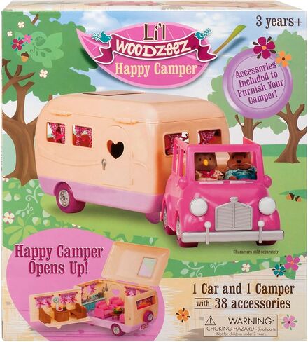 ليل وودزيز - Happy Camper Pink مع لعبة مركبة قابلة للفصل - مجموعة لعب بيت الدمى 40 قطعة بما في ذلك الأثاث، ومستلزمات الطعام والمطبخ للأطفال بعمر 3 سنوات فما فوق - تباع شخصيات الدمى بشكل منفصل in Saudi Arabia