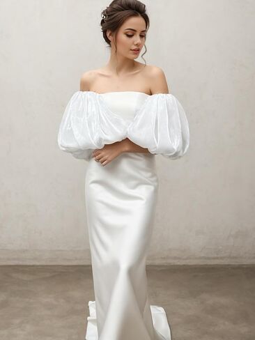 Detachable Puffy Short Sleeves Satin/Organza Stretchy Cuffs in Kuwait