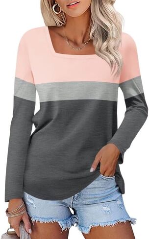 قمصان نسائية من ORANDESIGNE بأكمام طويلة ورقبة مربعة كاجوال للخريف وقمصان للسيدات in Kuwait