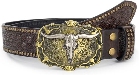 INOGIH Mens and Women Western Cowboy Belt,Vintage Longhorn-Bull-Head Western-Cowgirl-Embossed-Country Belt in Saudi Arabia